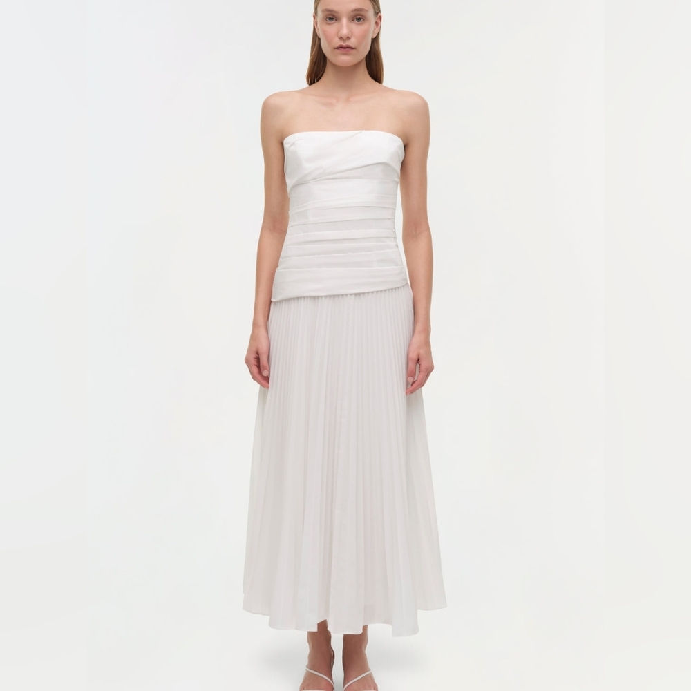 Bridal Strapless White Midi Dress